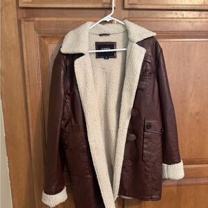 Brown Leather Coat with Shearling Lining